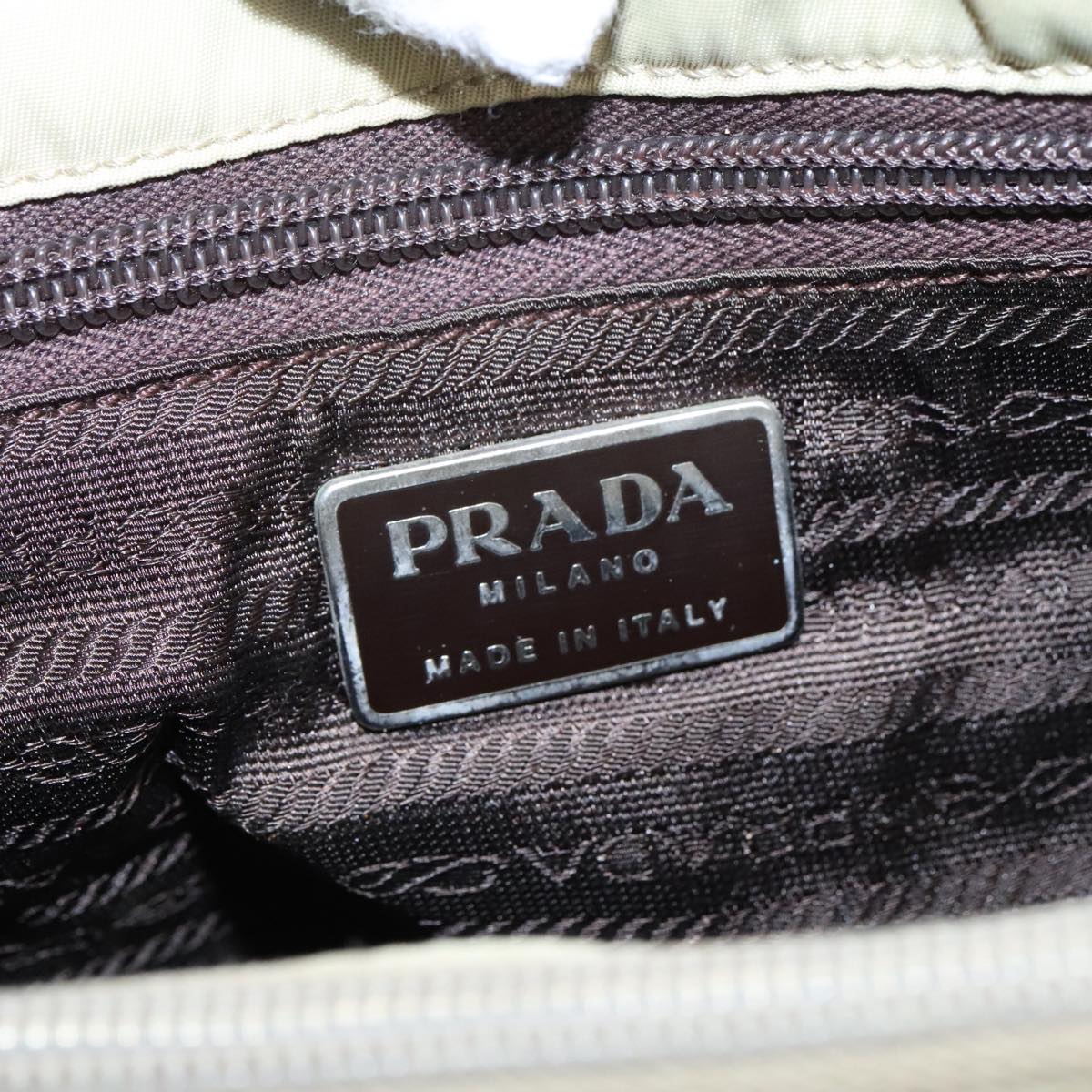 PRADA Tote Bag Nylon Beige Silver Auth 98217