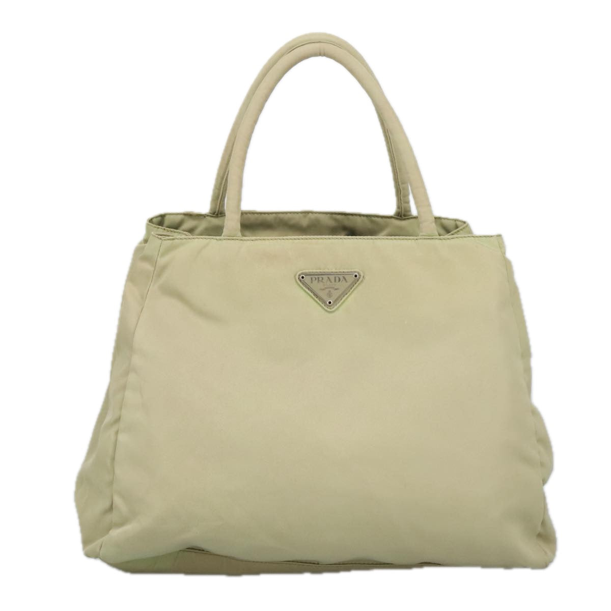 PRADA Tote Bag Nylon Beige Silver Auth 98217