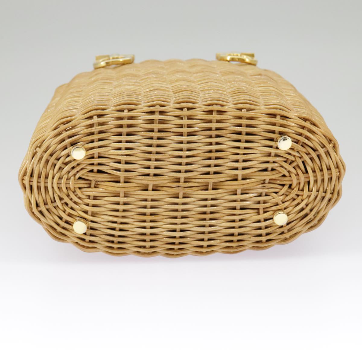 Salvatore Ferragamo Gancini Hand Bag Raffia Beige Gold Auth 98222A