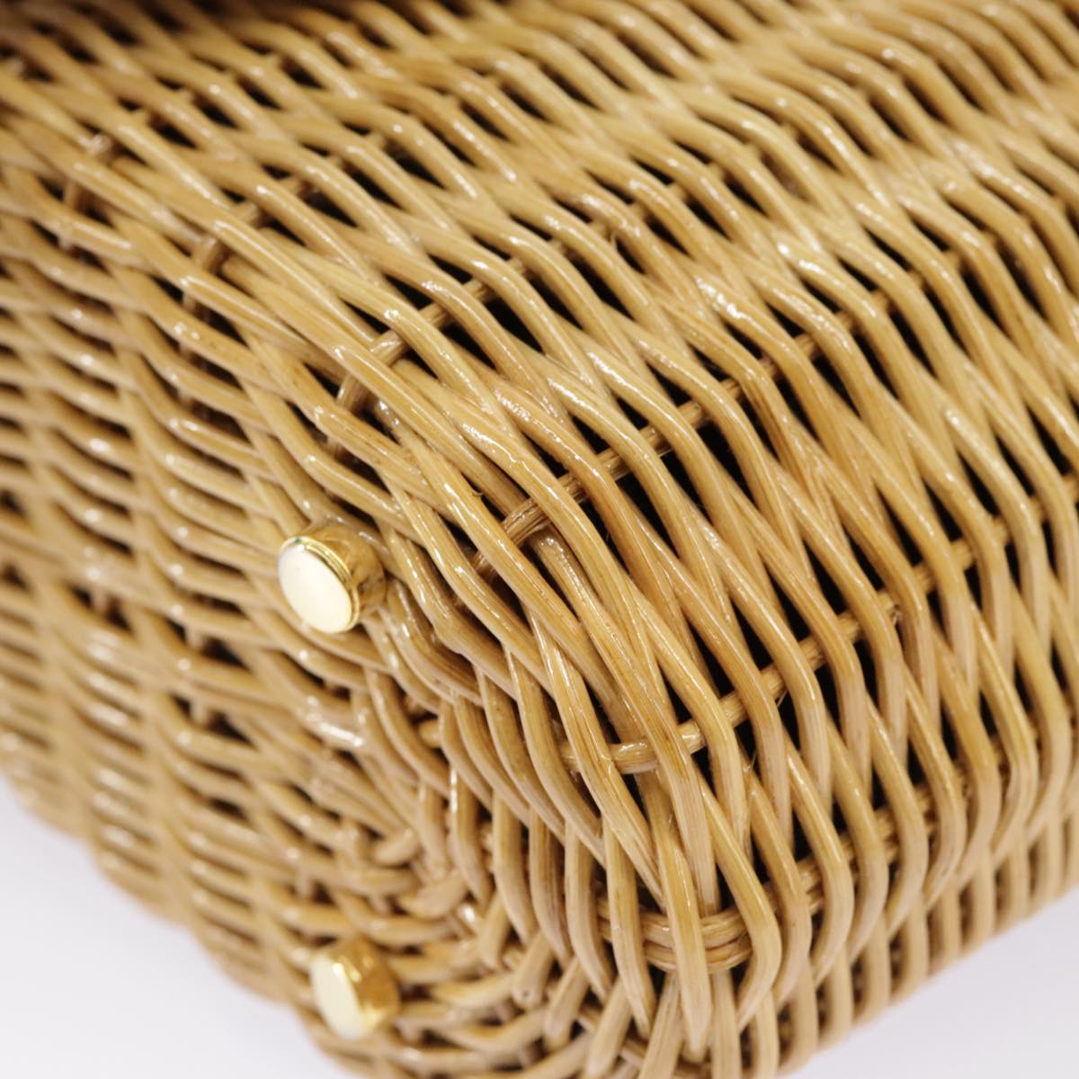 Salvatore Ferragamo Gancini Hand Bag Raffia Beige Gold Auth 98222A