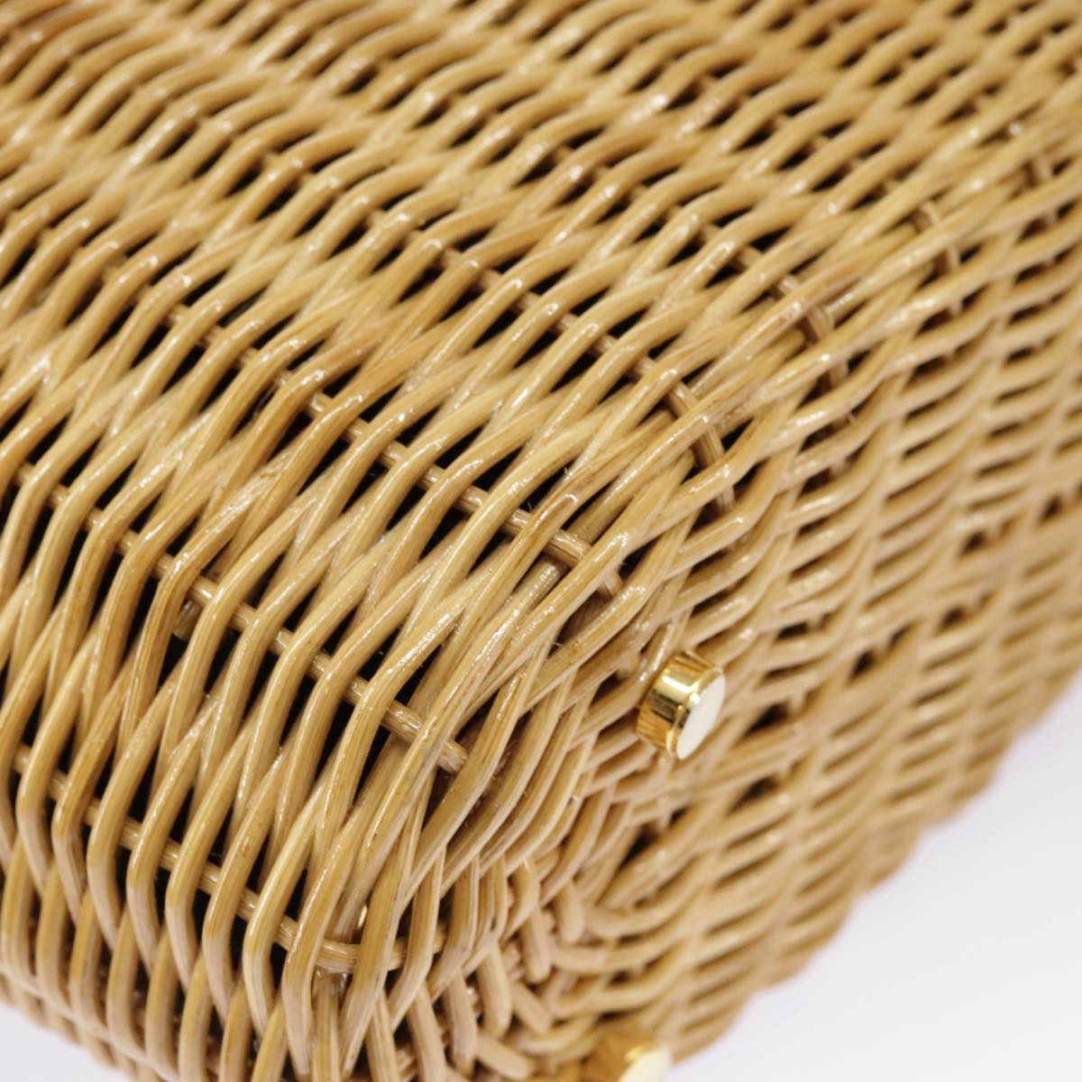 Salvatore Ferragamo Gancini Hand Bag Raffia Beige Gold Auth 98222A