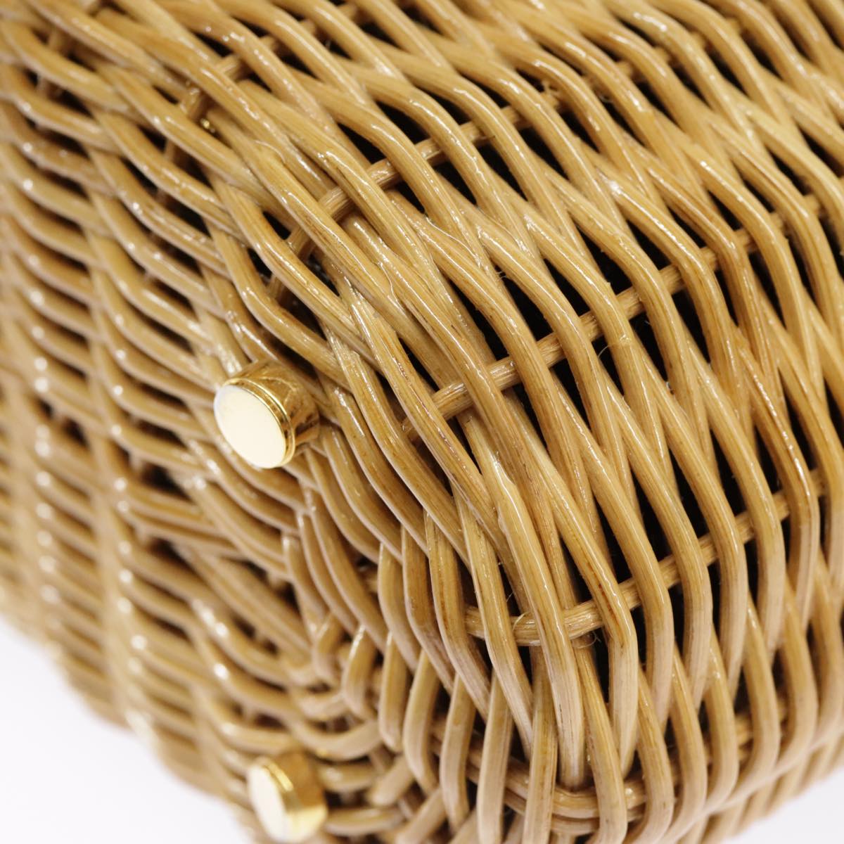 Salvatore Ferragamo Gancini Hand Bag Raffia Beige Gold Auth 98222A