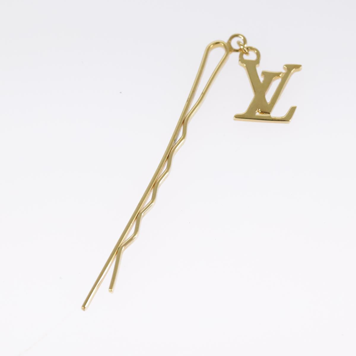 LOUIS VUITTON Hairpin metal 3Set Gold LV Auth 98225