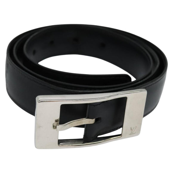LOUIS VUITTON Belt Leather 29.9""-34.3"" Black Silver M9831 LV Auth 98233