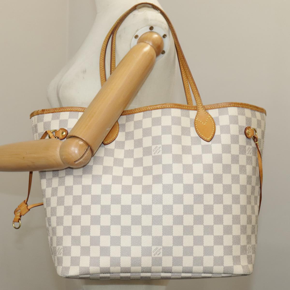 LOUIS VUITTON Damier Azur Neverfull MM Tote Bag N51107 LV Auth 98246