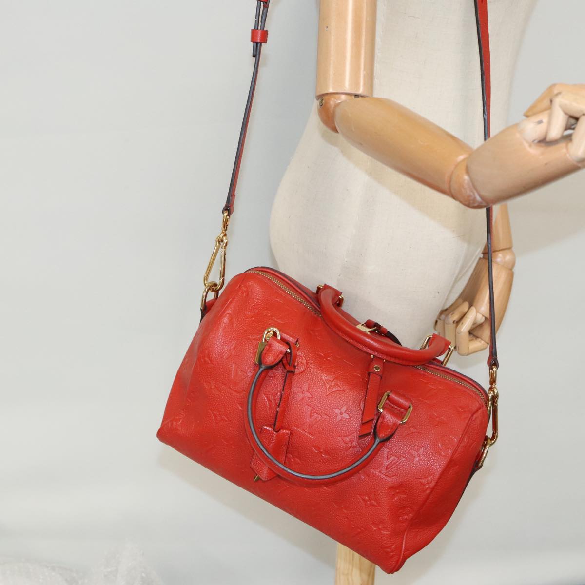 LOUIS VUITTON Empreinte Speedy Bandouliere 25 Bag 2way Scarlet M44145 Auth 98256