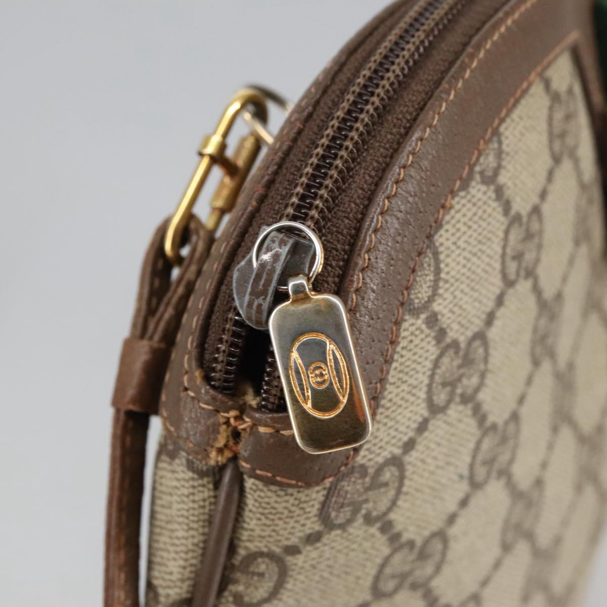 GUCCI GG Supreme Web Sherry Line Shoulder Bag PVC Beige Gold Auth 98279