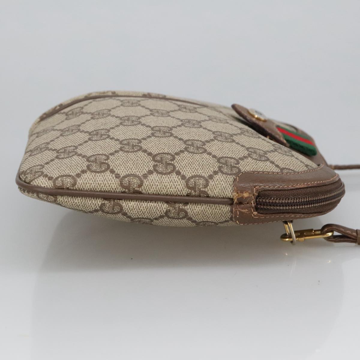 GUCCI GG Supreme Web Sherry Line Shoulder Bag PVC Beige Gold Auth 98279