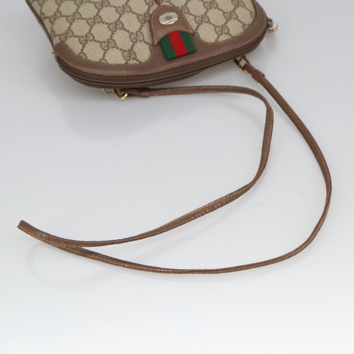 GUCCI GG Supreme Web Sherry Line Shoulder Bag PVC Beige Gold Auth 98279