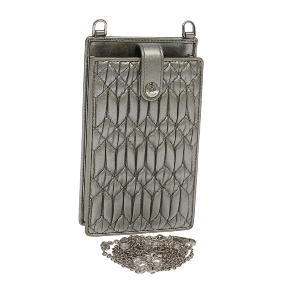 Miu Miu Matelasse Chain Shoulder Bag Leather Silver Auth 98282