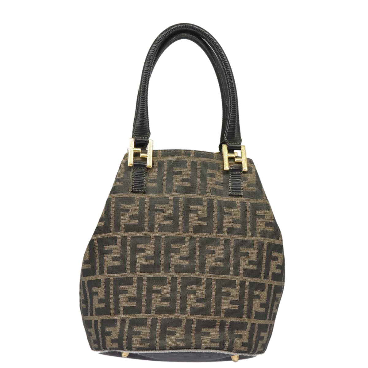 FENDI Zucca Canvas Hand Bag Brown Black Gold Auth 98285 - 0