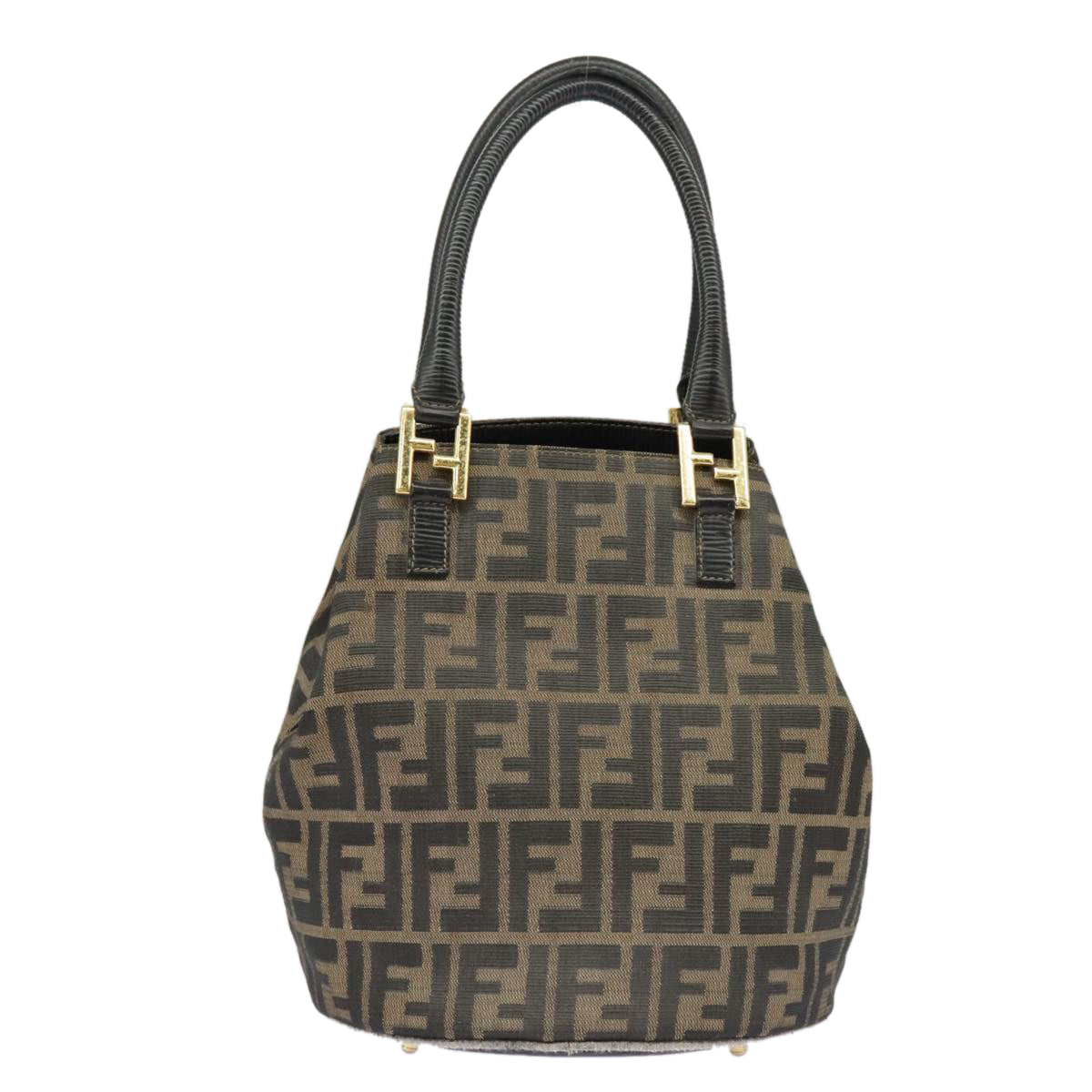 FENDI Zucca Canvas Hand Bag Brown Black Gold Auth 98285