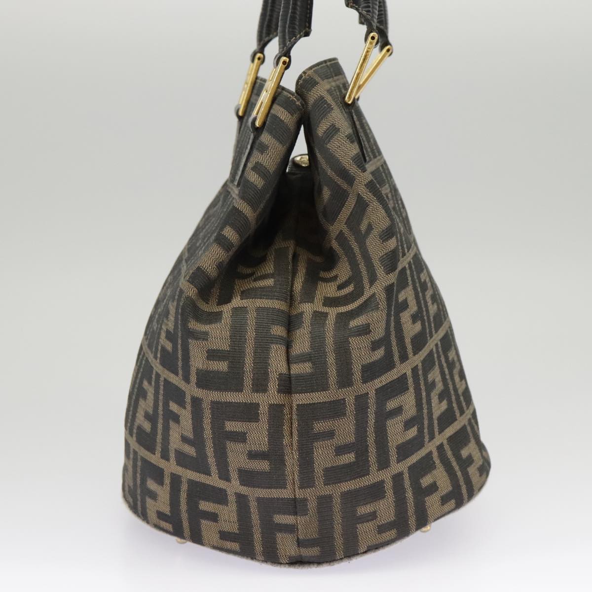 FENDI Zucca Canvas Hand Bag Brown Black Gold Auth 98285