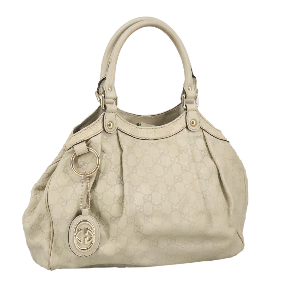 GUCCI GG Canvas Guccissima Hand Bag Leather White Gold 211944 Auth 98286