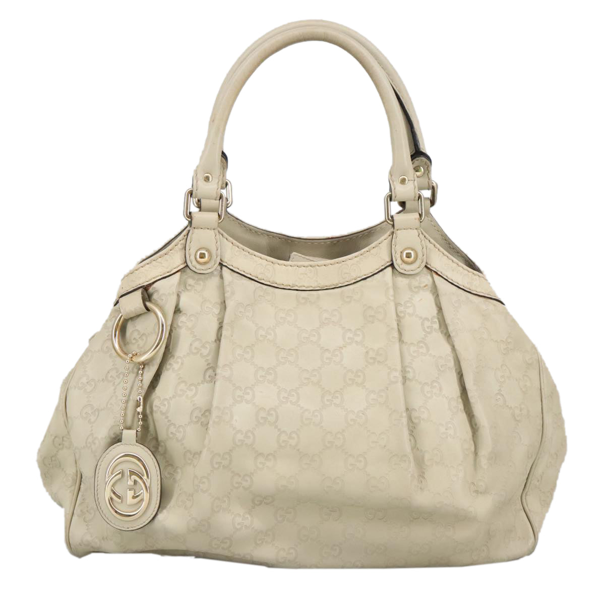 GUCCI GG Canvas Guccissima Hand Bag Leather White Gold 211944 Auth 98286 - 0