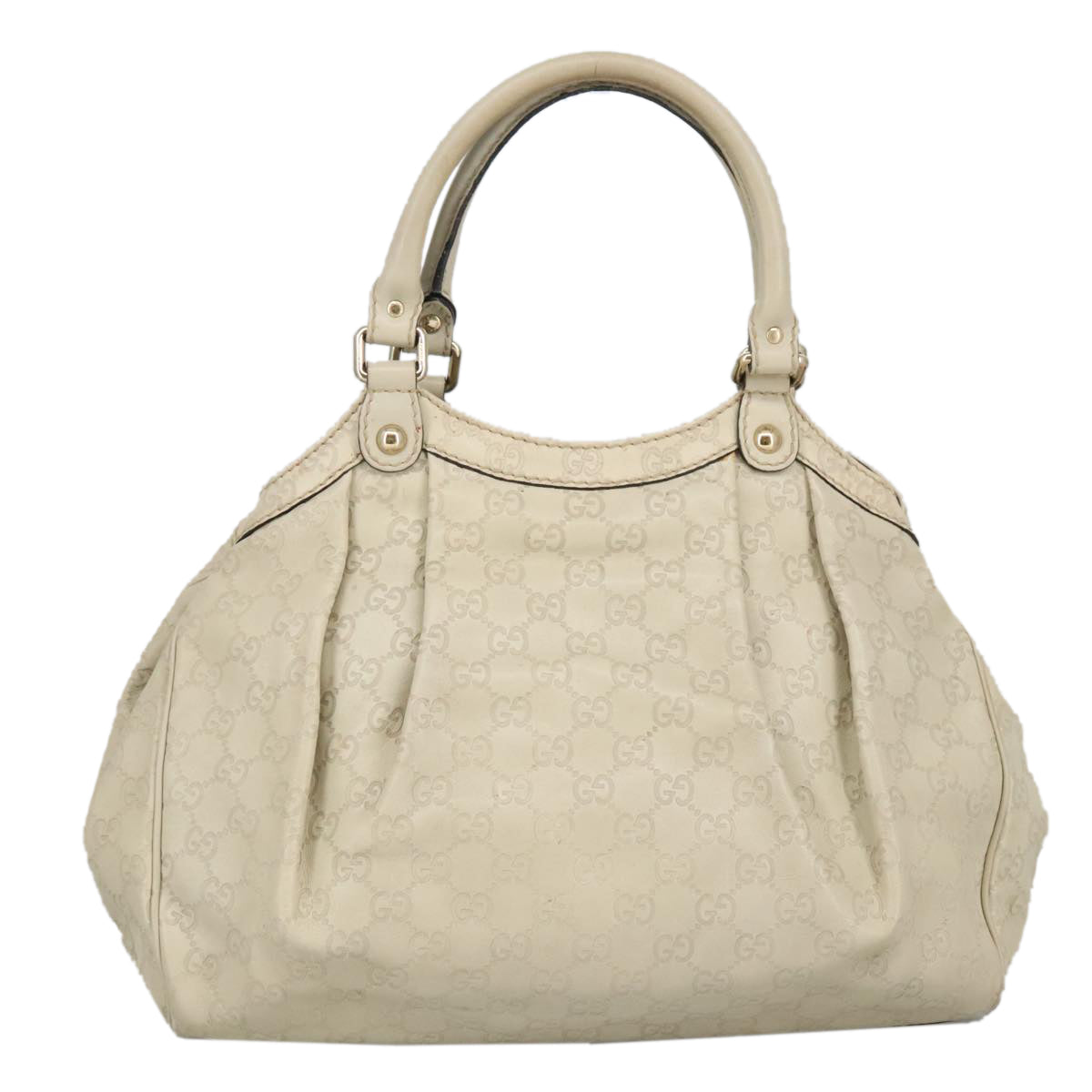 GUCCI GG Canvas Guccissima Hand Bag Leather White Gold 211944 Auth 98286