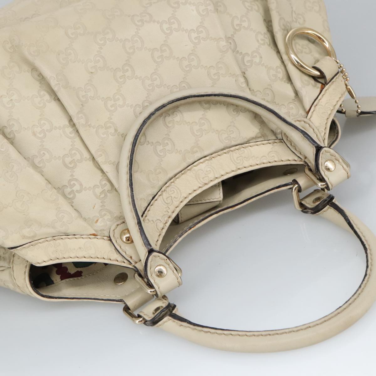 GUCCI GG Canvas Guccissima Hand Bag Leather White Gold 211944 Auth 98286