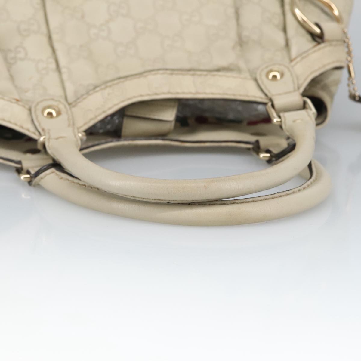 GUCCI GG Canvas Guccissima Hand Bag Leather White Gold 211944 Auth 98286