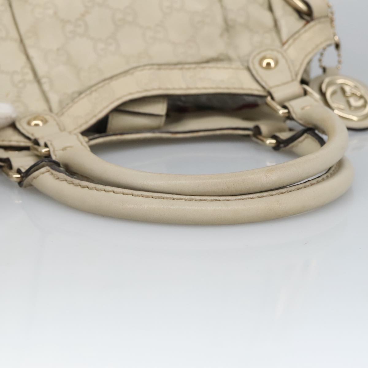 GUCCI GG Canvas Guccissima Hand Bag Leather White Gold 211944 Auth 98286