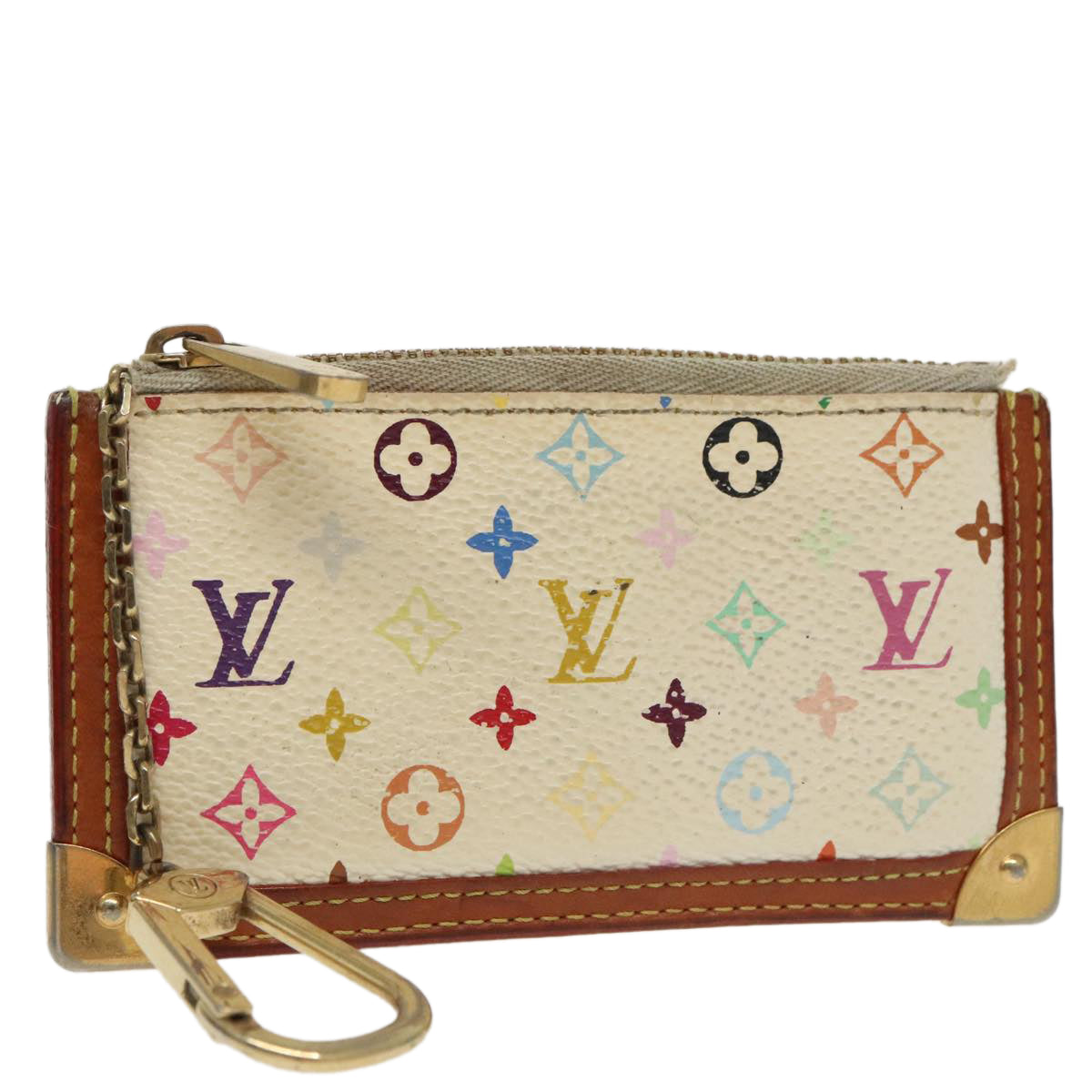 LOUIS VUITTON Multicolor Pochette Cles Coin Purse White M92655 LV Auth 98292