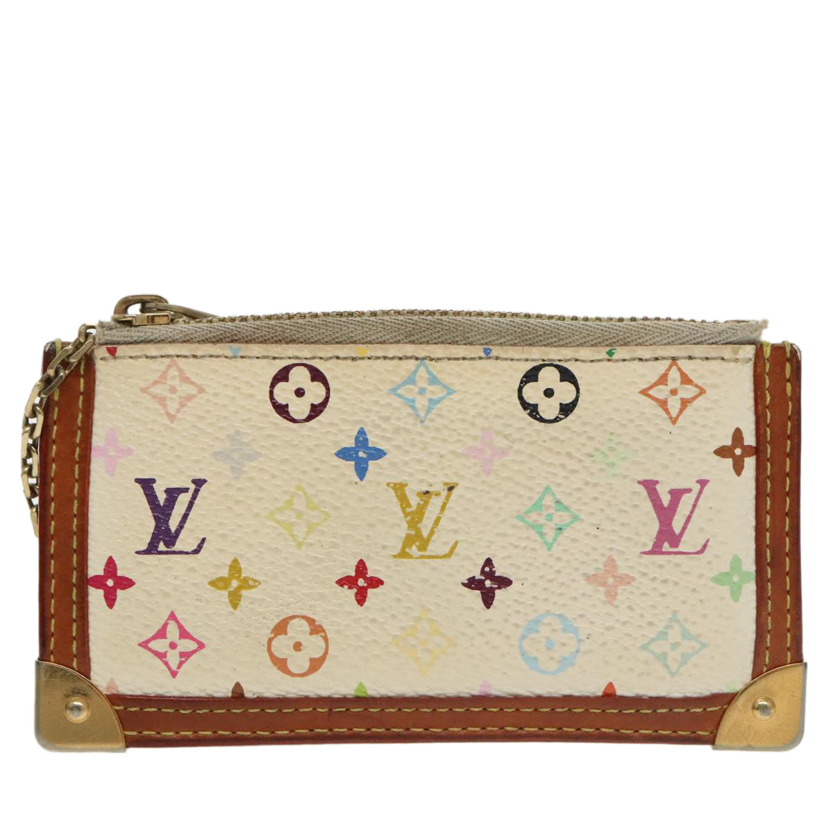 LOUIS VUITTON Multicolor Pochette Cles Coin Purse White M92655 LV Auth 98292 - 0