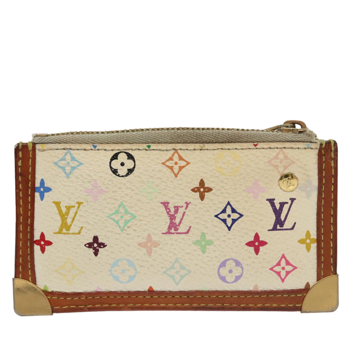 LOUIS VUITTON Multicolor Pochette Cles Coin Purse White M92655 LV Auth 98292