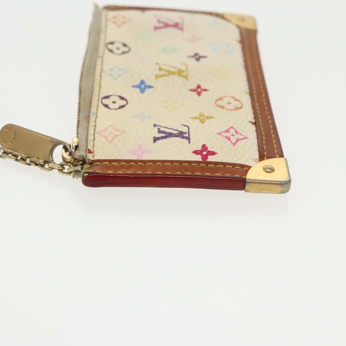 LOUIS VUITTON Multicolor Pochette Cles Coin Purse White M92655 LV Auth 98292