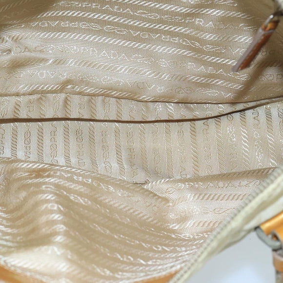 PRADA Shoulder Bag Nylon Beige Silver Auth 98297