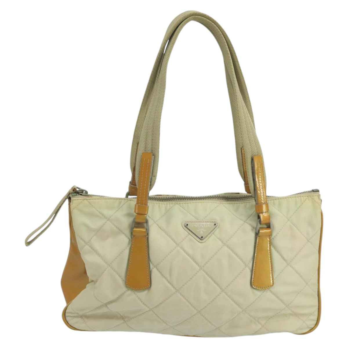 PRADA Shoulder Bag Nylon Beige Silver Auth 98297 - 0