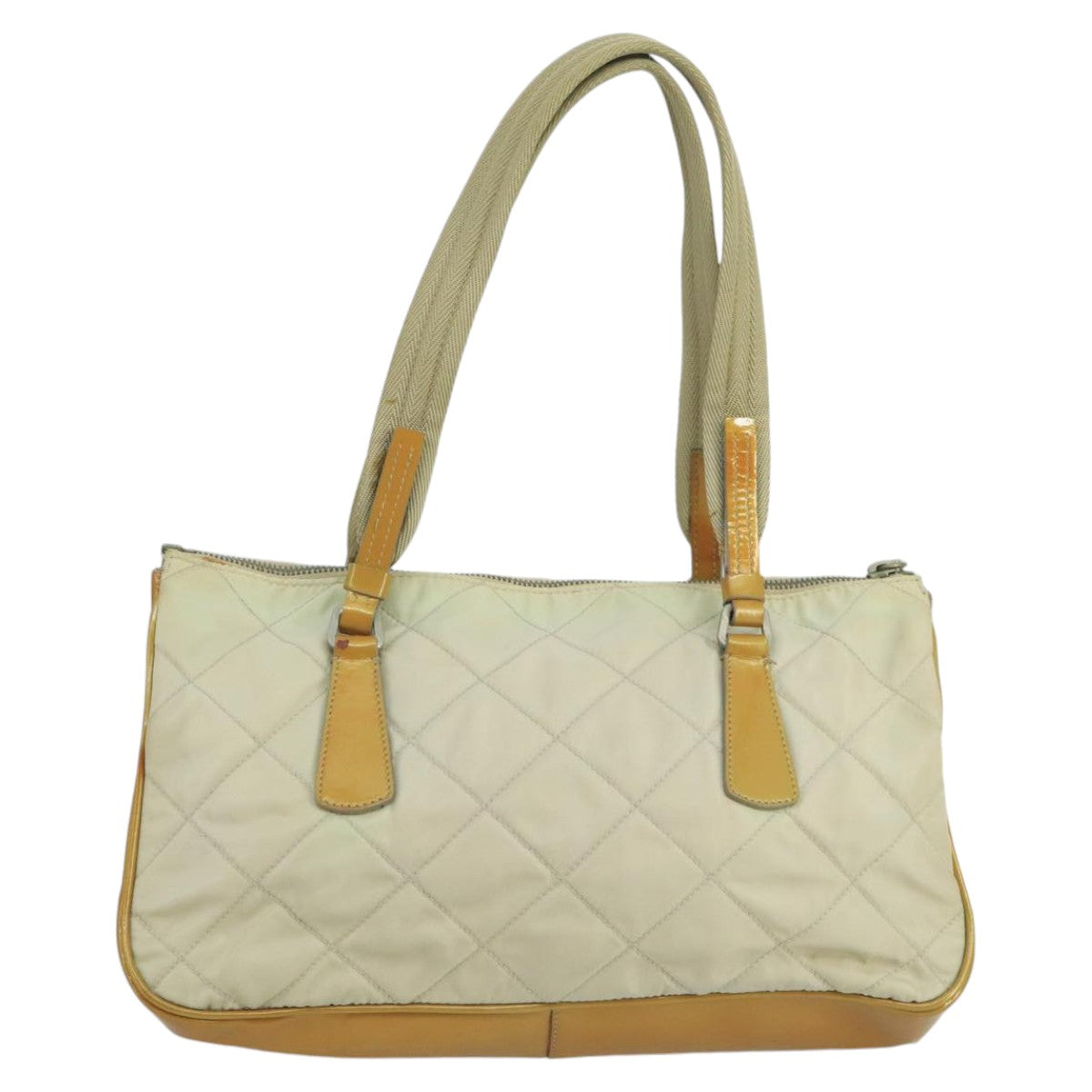 PRADA Shoulder Bag Nylon Beige Silver Auth 98297