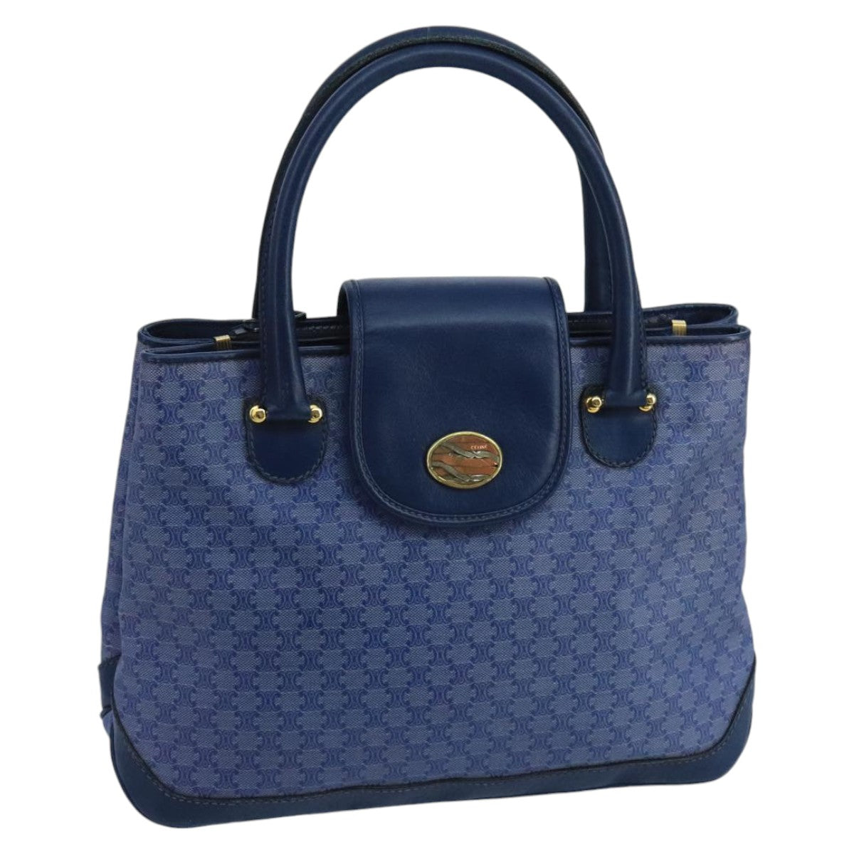 CELINE Macadam Canvas Hand Bag Blue Gold Auth 98298