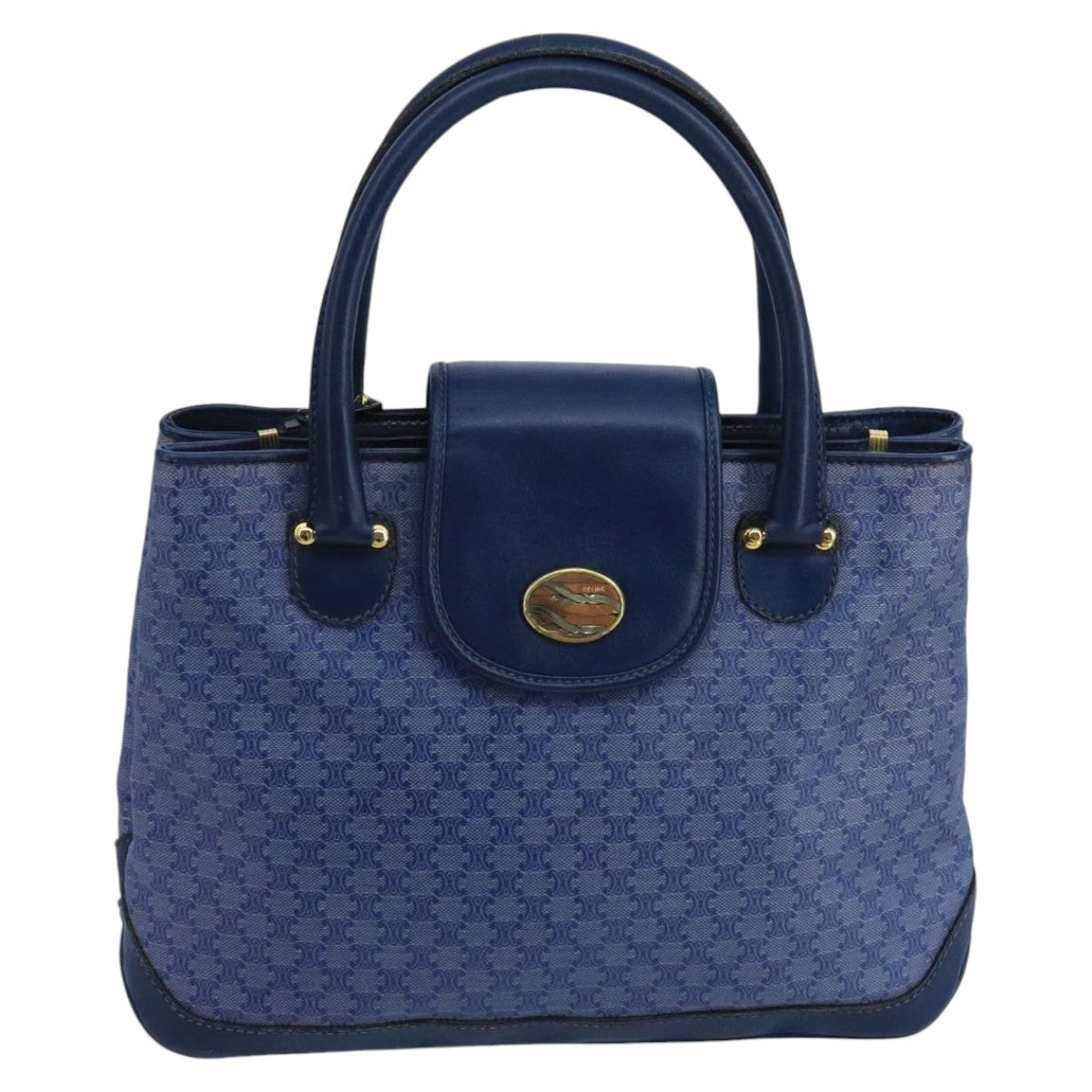 CELINE Macadam Canvas Hand Bag Blue Gold Auth 98298 - 0