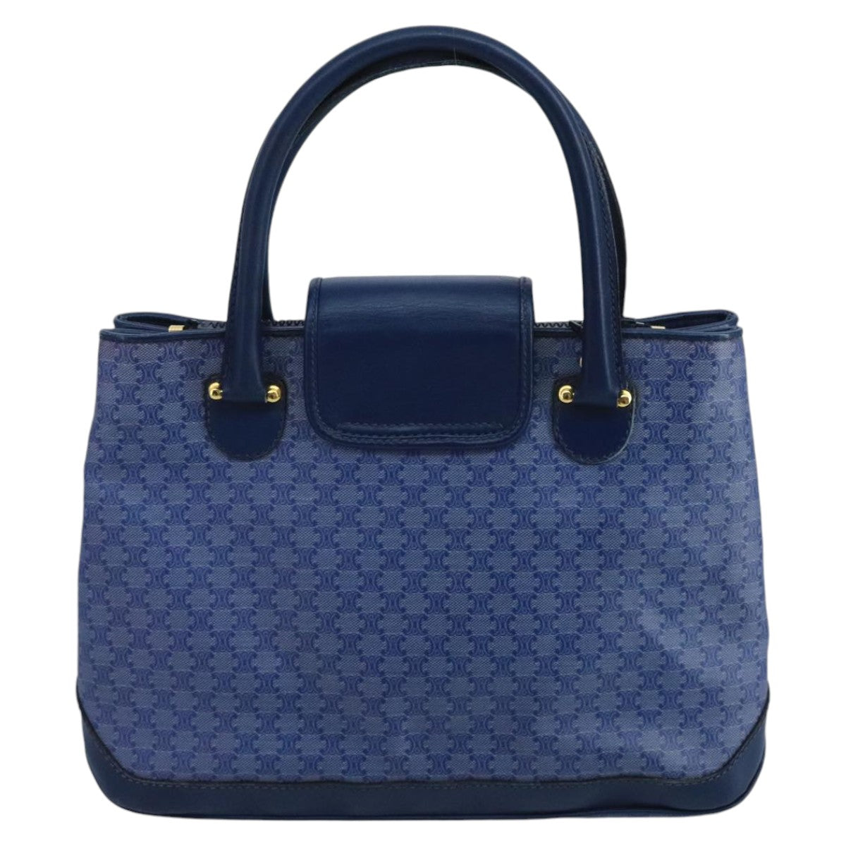 CELINE Macadam Canvas Hand Bag Blue Gold Auth 98298