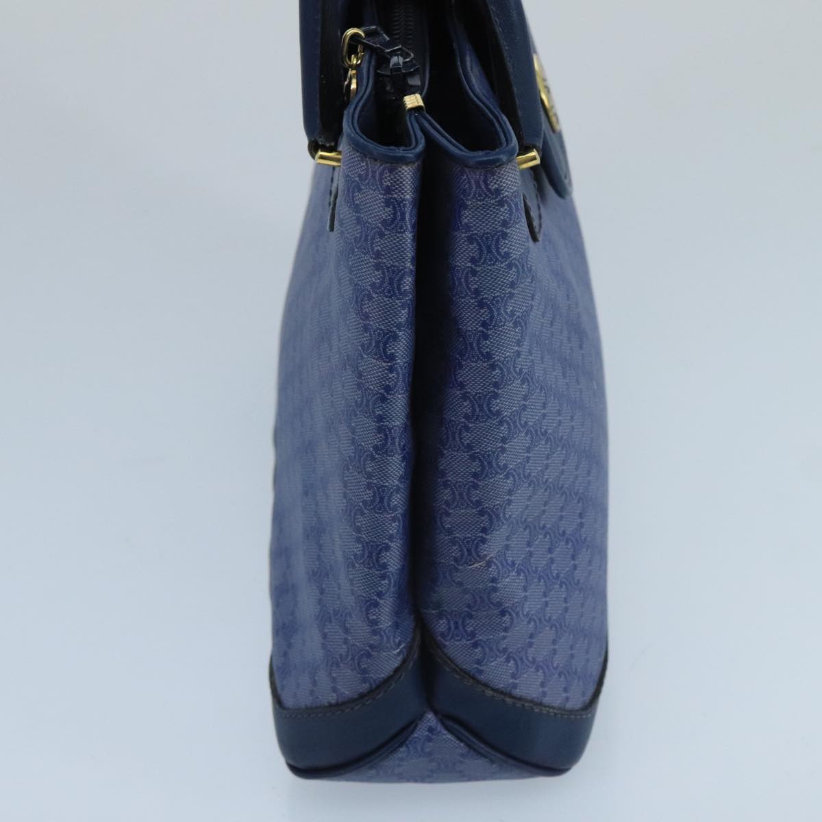 CELINE Macadam Canvas Hand Bag Blue Gold Auth 98298