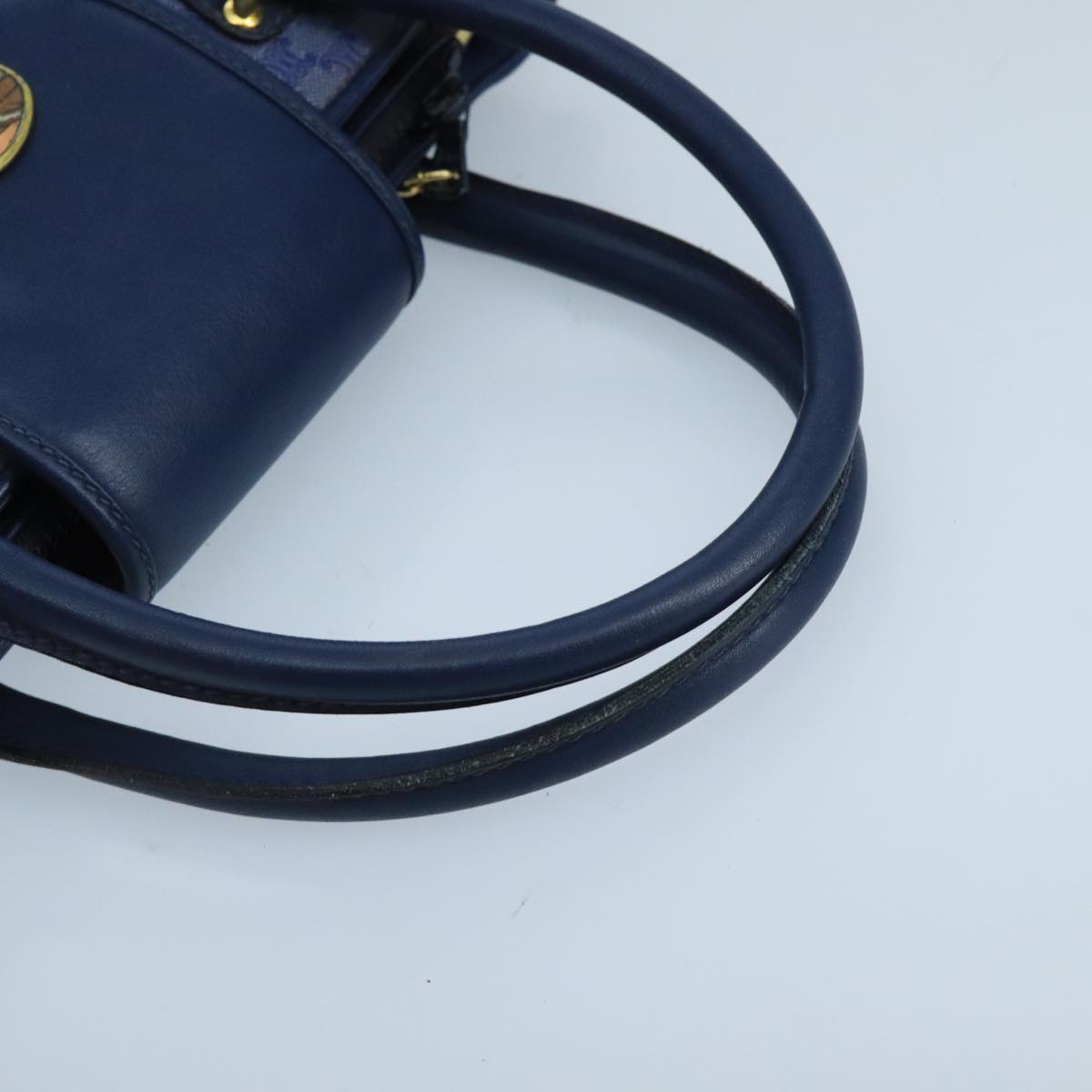 CELINE Macadam Canvas Hand Bag Blue Gold Auth 98298