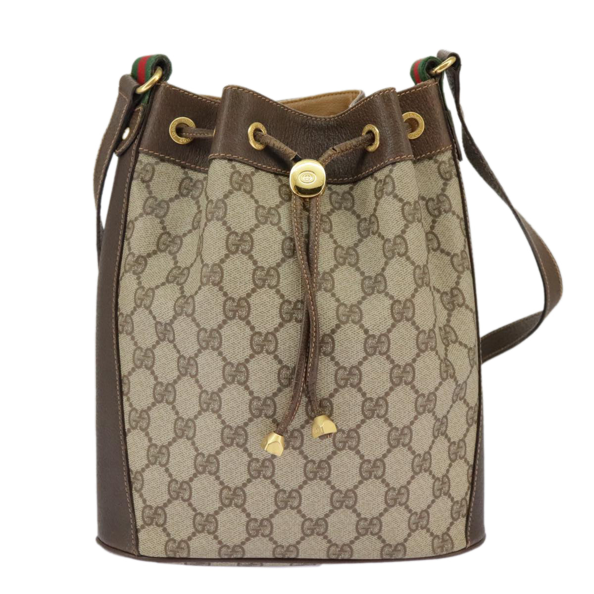 GUCCI GG Supreme Web Sherry Line Shoulder Bag PVC Beige 164 02 034 Auth 98308 - 0