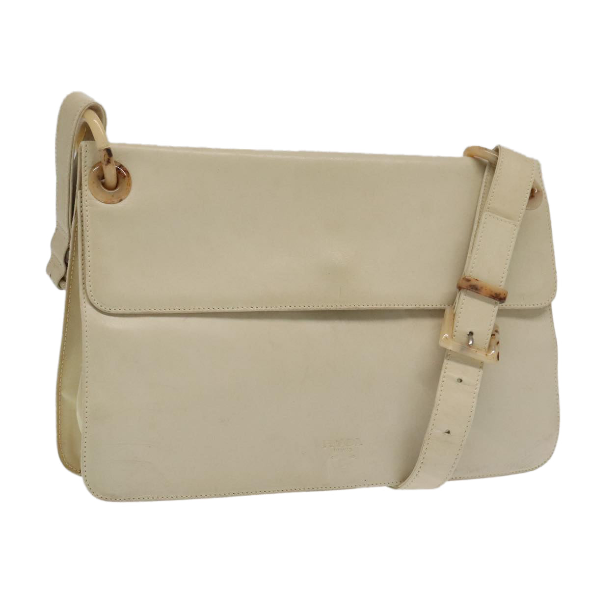 PRADA Shoulder Bag Leather White Auth 98309