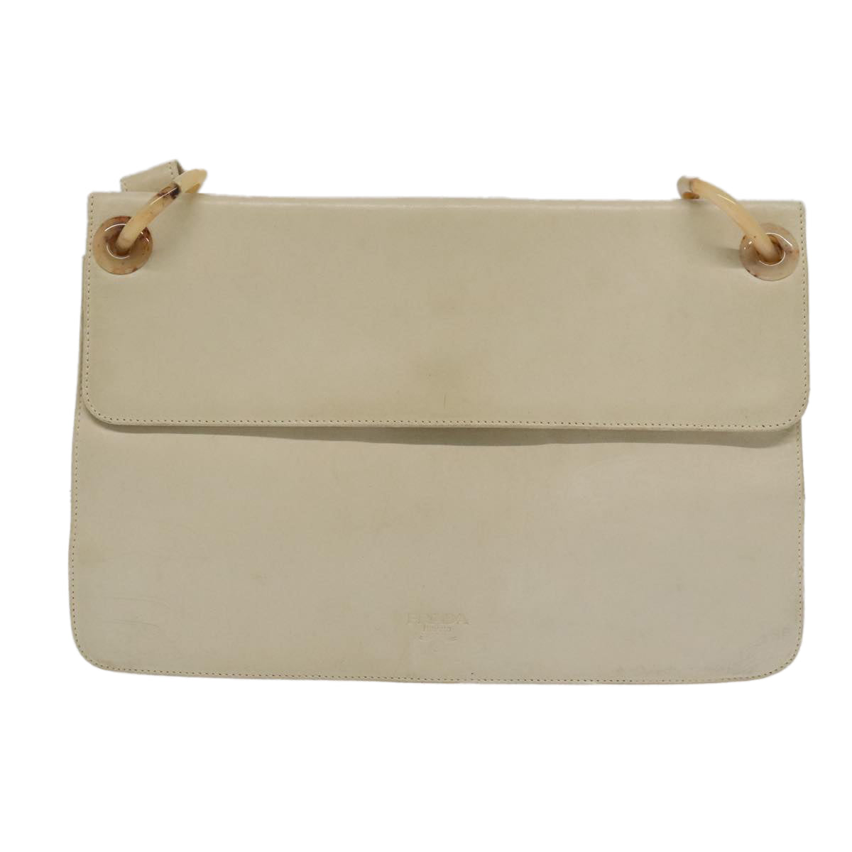 PRADA Shoulder Bag Leather White Auth 98309