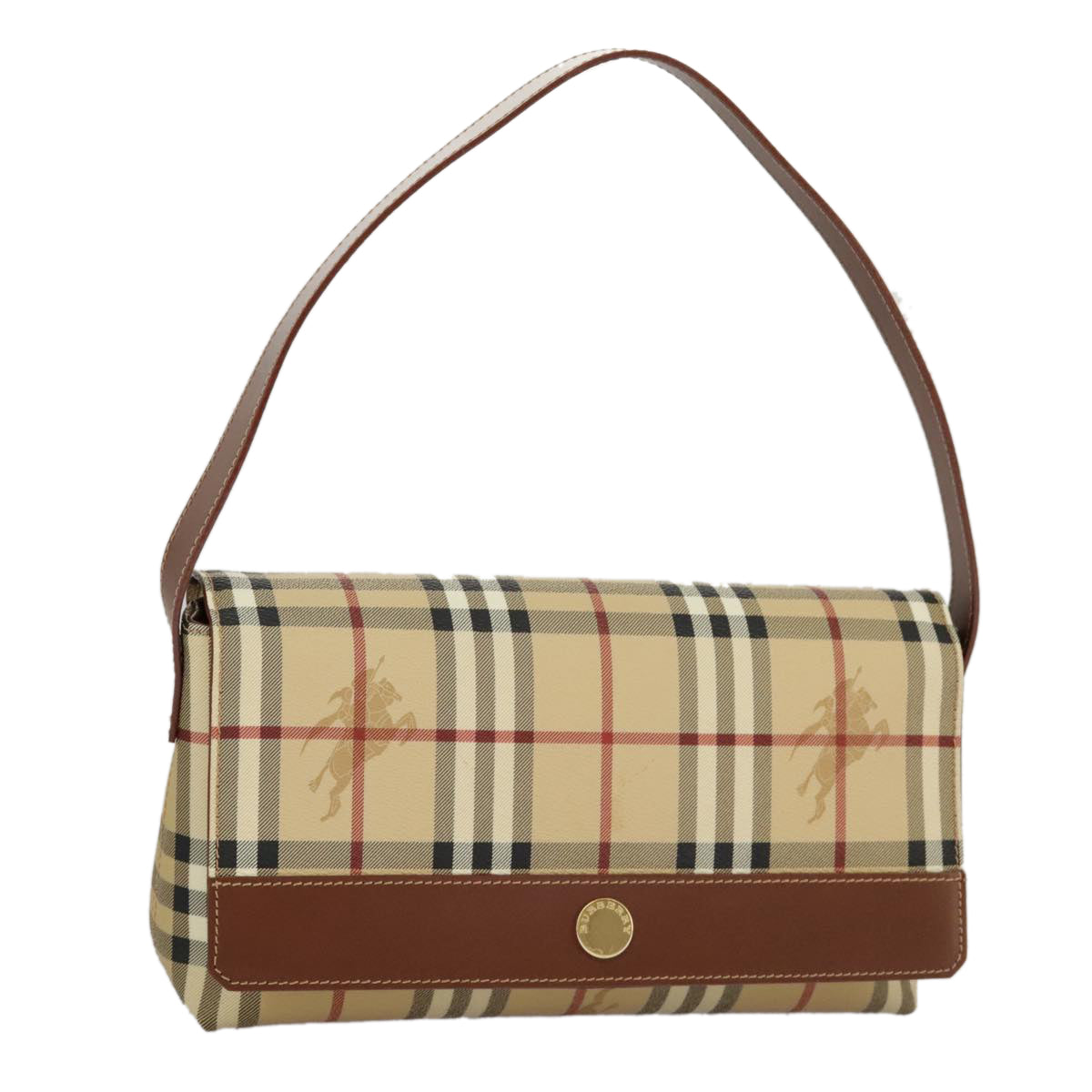 BURBERRY Nova Check Shoulder Bag PVC Beige Gold Auth 98328