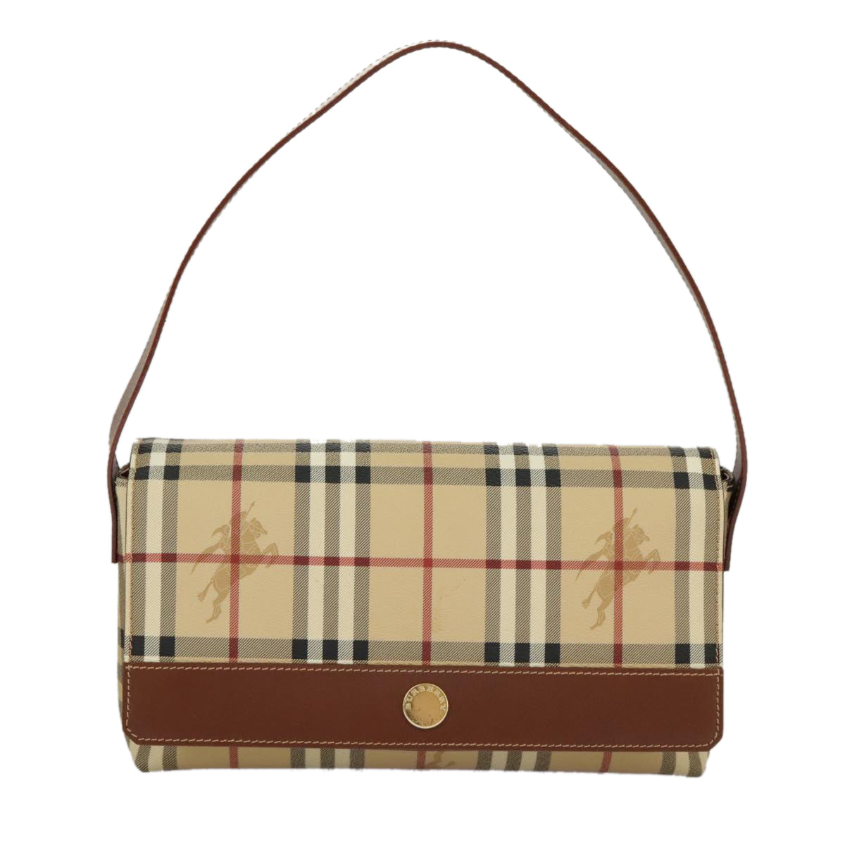 BURBERRY Nova Check Shoulder Bag PVC Beige Gold Auth 98328