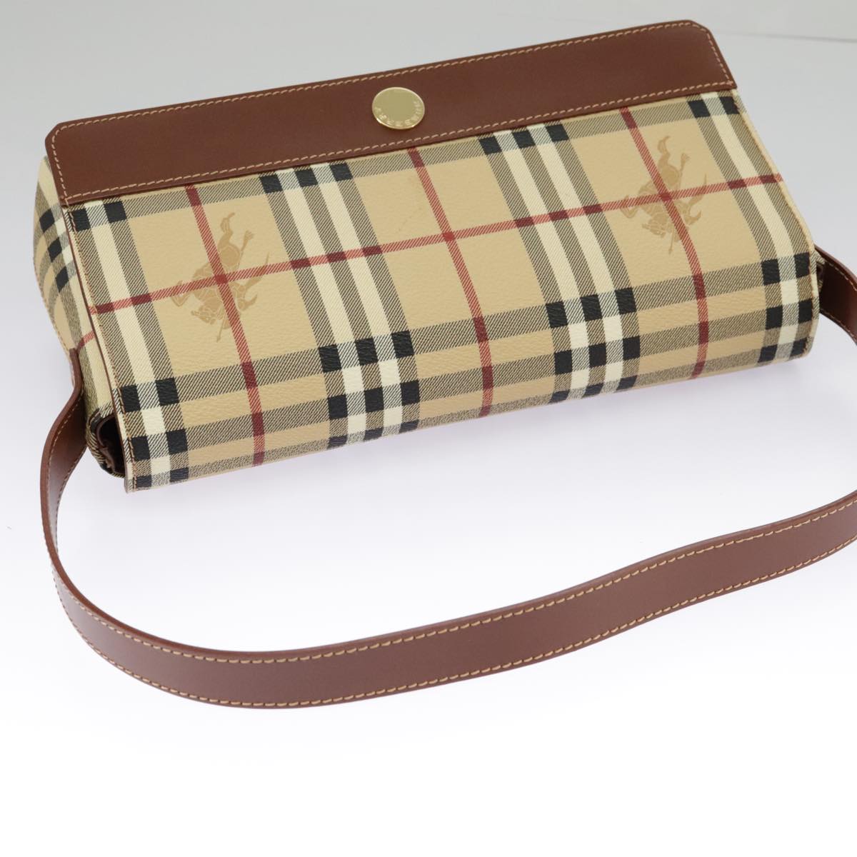 BURBERRY Nova Check Shoulder Bag PVC Beige Gold Auth 98328