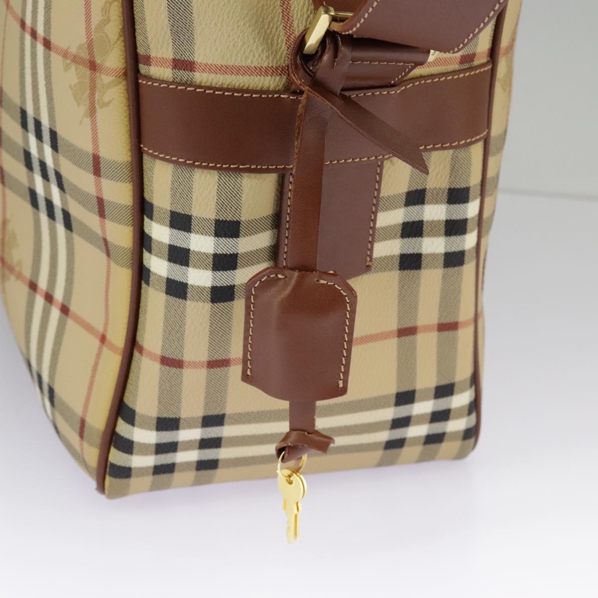 BURBERRY Nova Check Shoulder Bag PVC Beige Gold Auth 98333