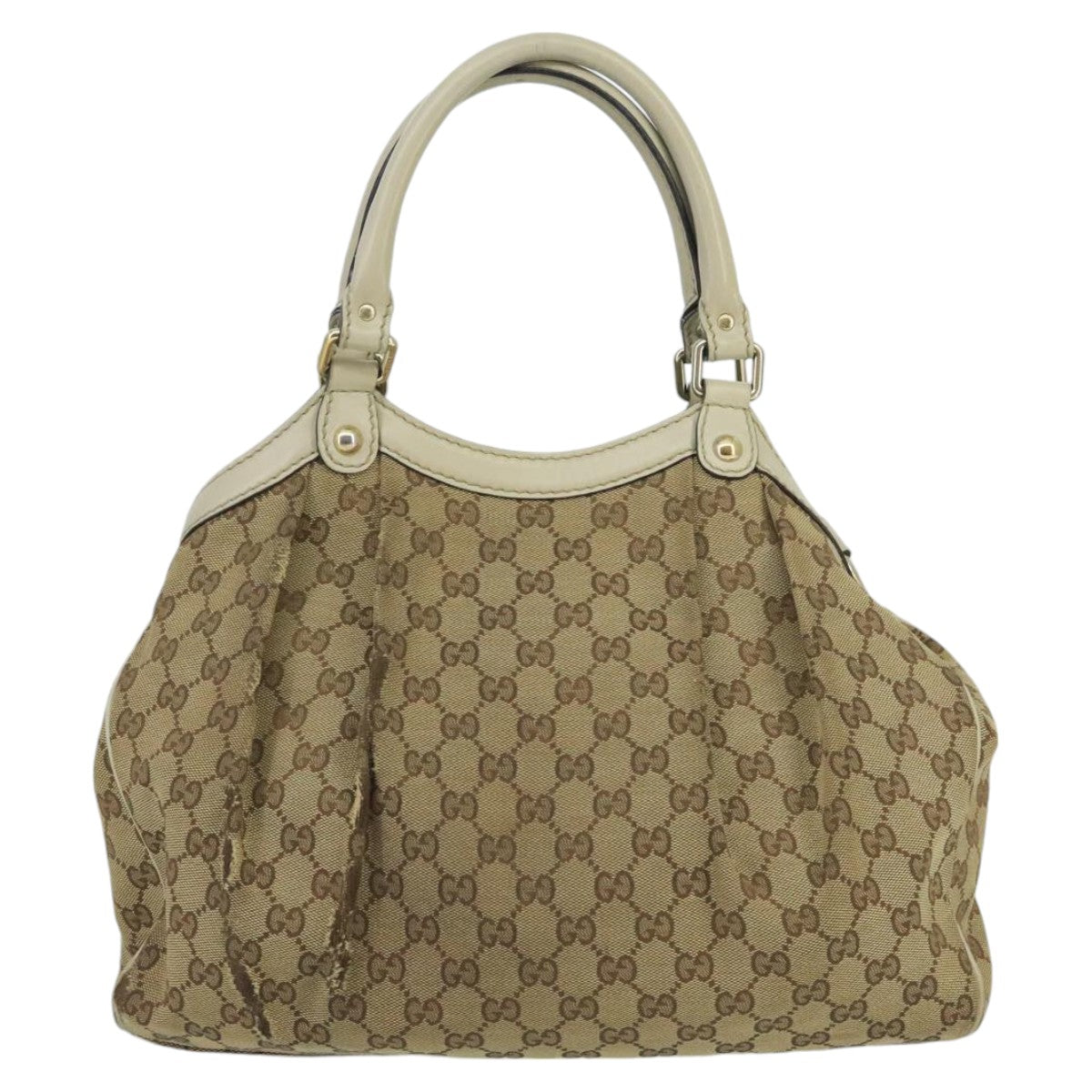 GUCCI GG Canvas Tote Bag Beige Gold 211944 Auth 98334