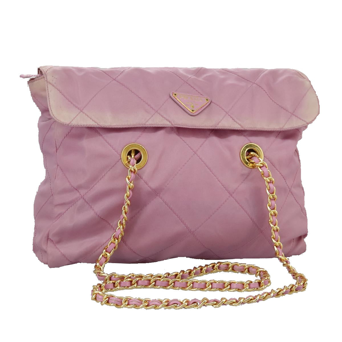 PRADA Quilted Chain Shoulder Bag Nylon Pink Gold Auth 98342