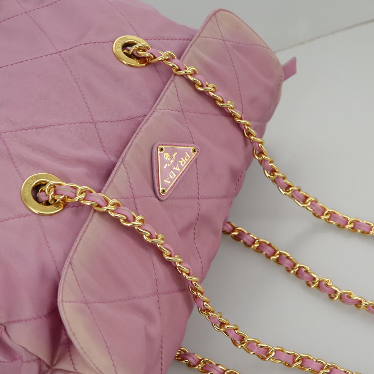 PRADA Quilted Chain Shoulder Bag Nylon Pink Gold Auth 98342