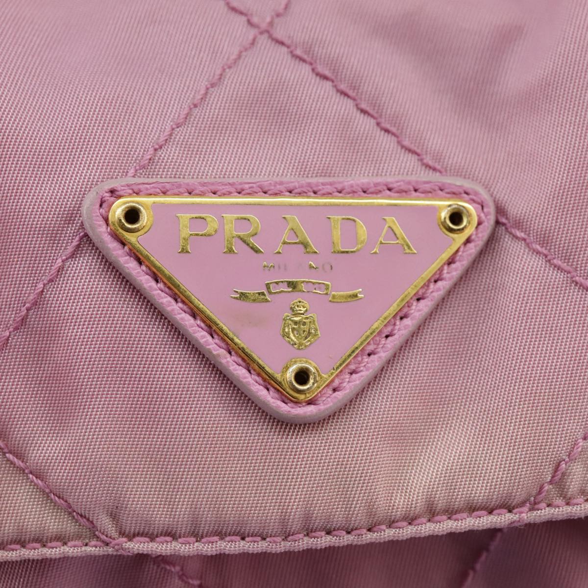 PRADA Quilted Chain Shoulder Bag Nylon Pink Gold Auth 98342