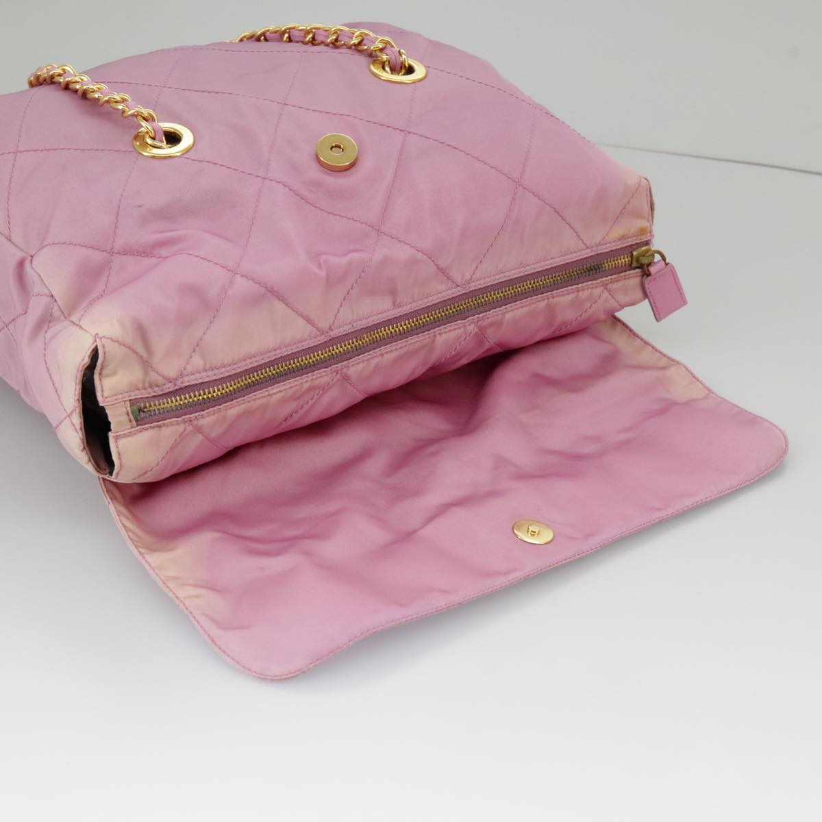 PRADA Quilted Chain Shoulder Bag Nylon Pink Gold Auth 98342