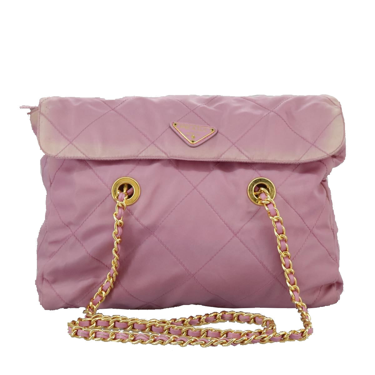 PRADA Quilted Chain Shoulder Bag Nylon Pink Gold Auth 98342