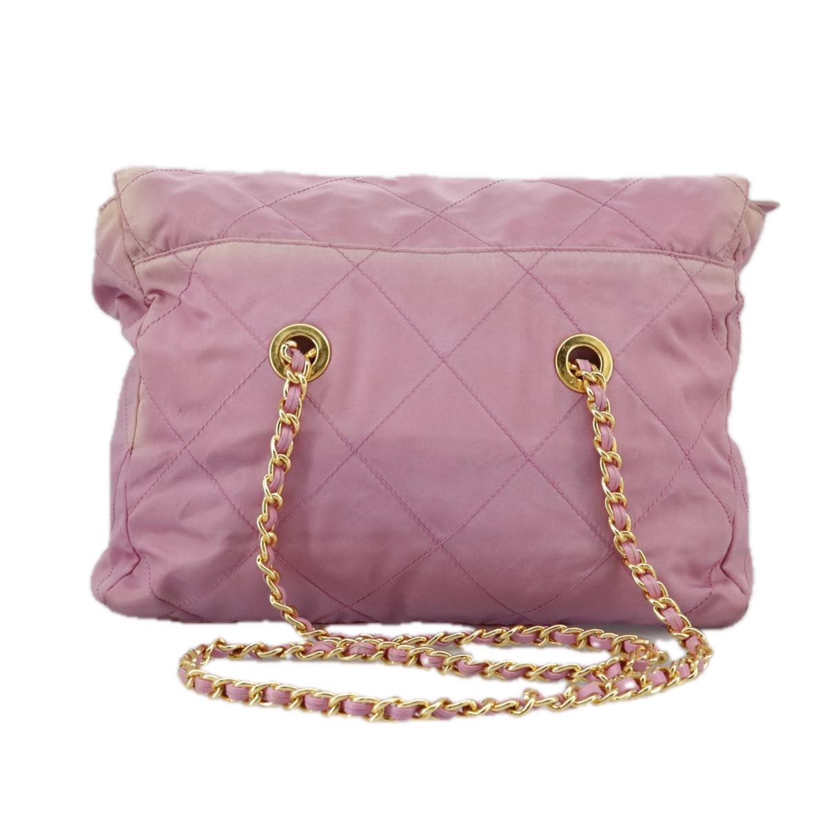 PRADA Quilted Chain Shoulder Bag Nylon Pink Gold Auth 98342 - 0