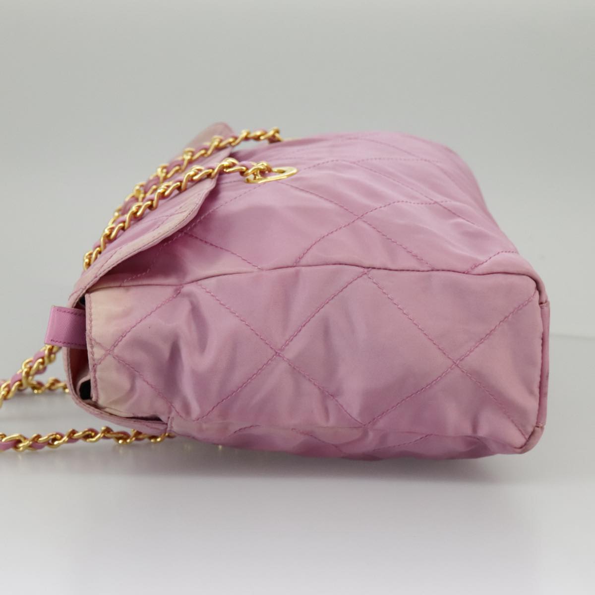 PRADA Quilted Chain Shoulder Bag Nylon Pink Gold Auth 98342